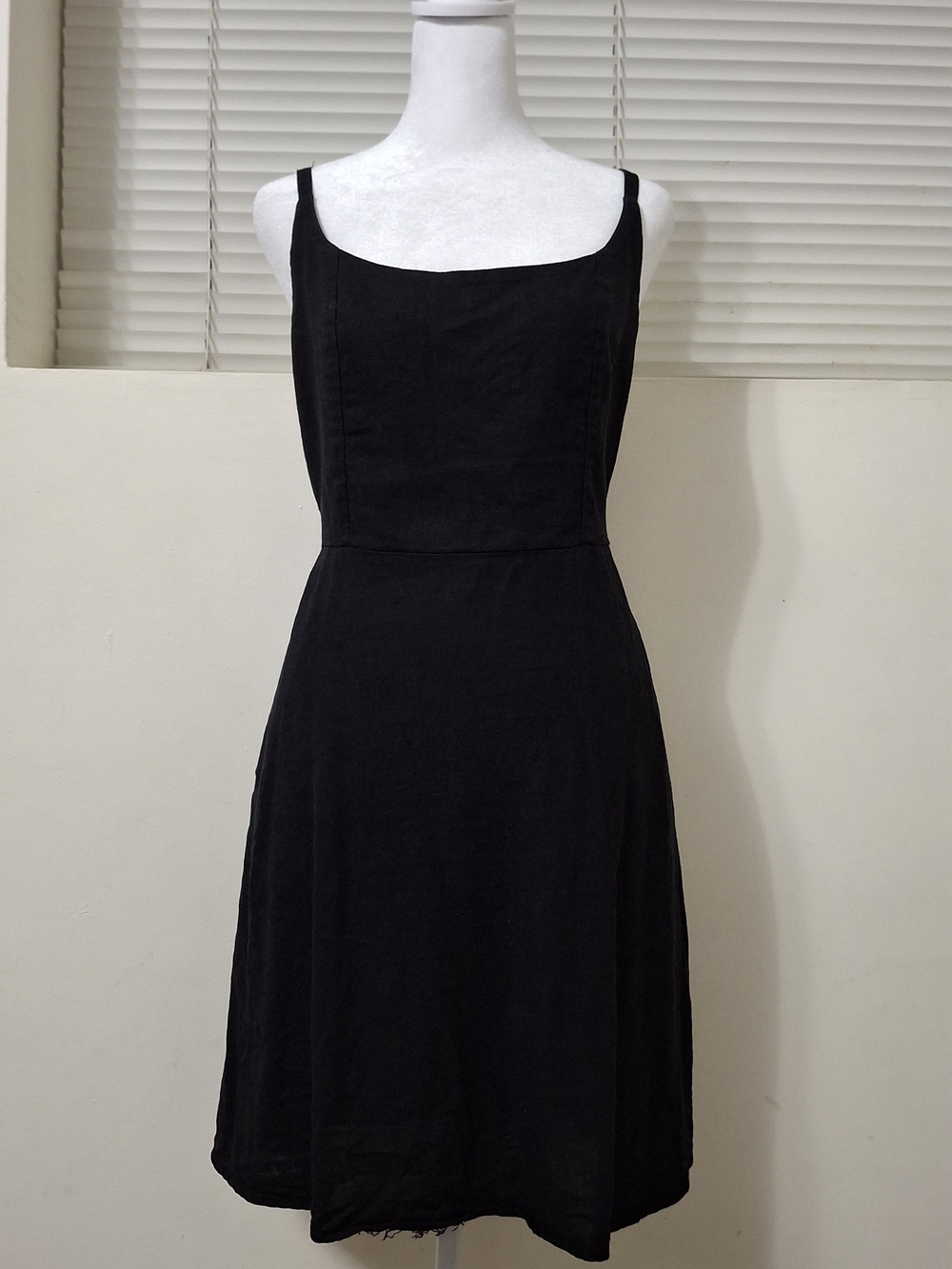 Old Navy Black Linen-Blend Fit & Flare Spaghetti-Strap Mini Dress